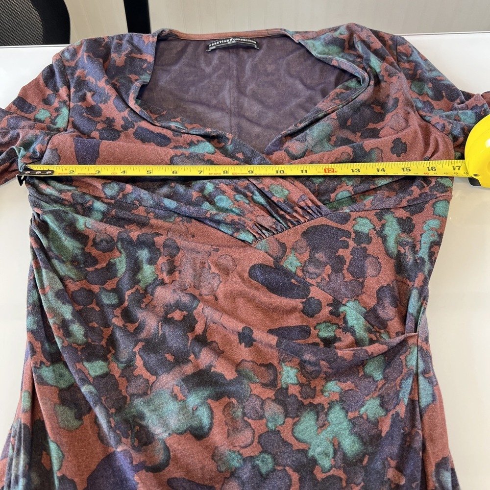 PERUVIAN CONNECTION Dress Faux Wrap Long Sleeve Midi Multicolor V Neck Size M - Picture 5 of 5